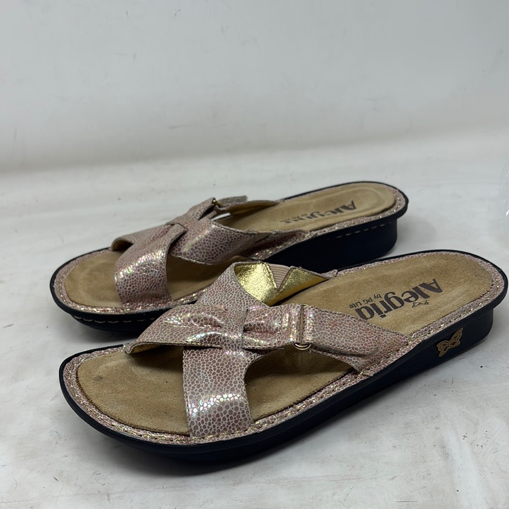 Alegria Gold Sandals with Crisscross Straps